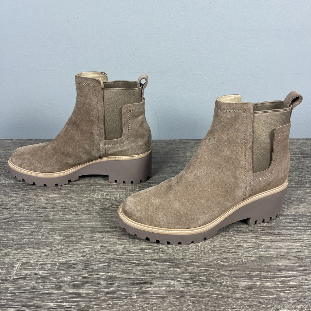 Dolce Vita Haily Boots Womens Size 8.5M Taupe Suede Leather Chunky Heel Chelsea - Picture 3 of 10